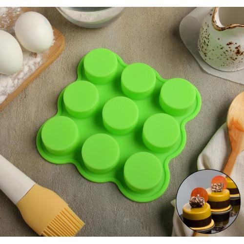 Силиконовые формы для выпечки «Круг», 15,5×15,5×2 см, 9 ячеек