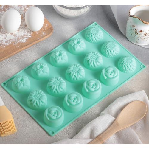 Силиконовые формы для выпечки «Незабудка, подсолнух, роза, хризантема»