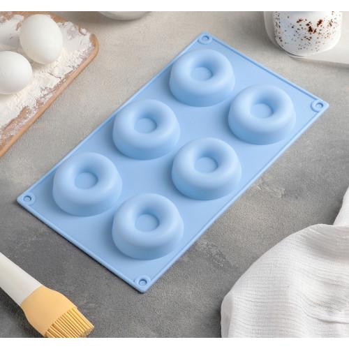 Силиконовые формы для выпечки «Пончики» 29×17 см, 6 ячеек