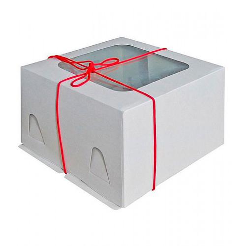 Упаковка для торта 2695, 30*30*19 см белая с окном ГОФРА