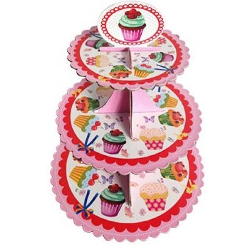 Подставки для торта и капкейков 3126, "Кексы розовый", картон